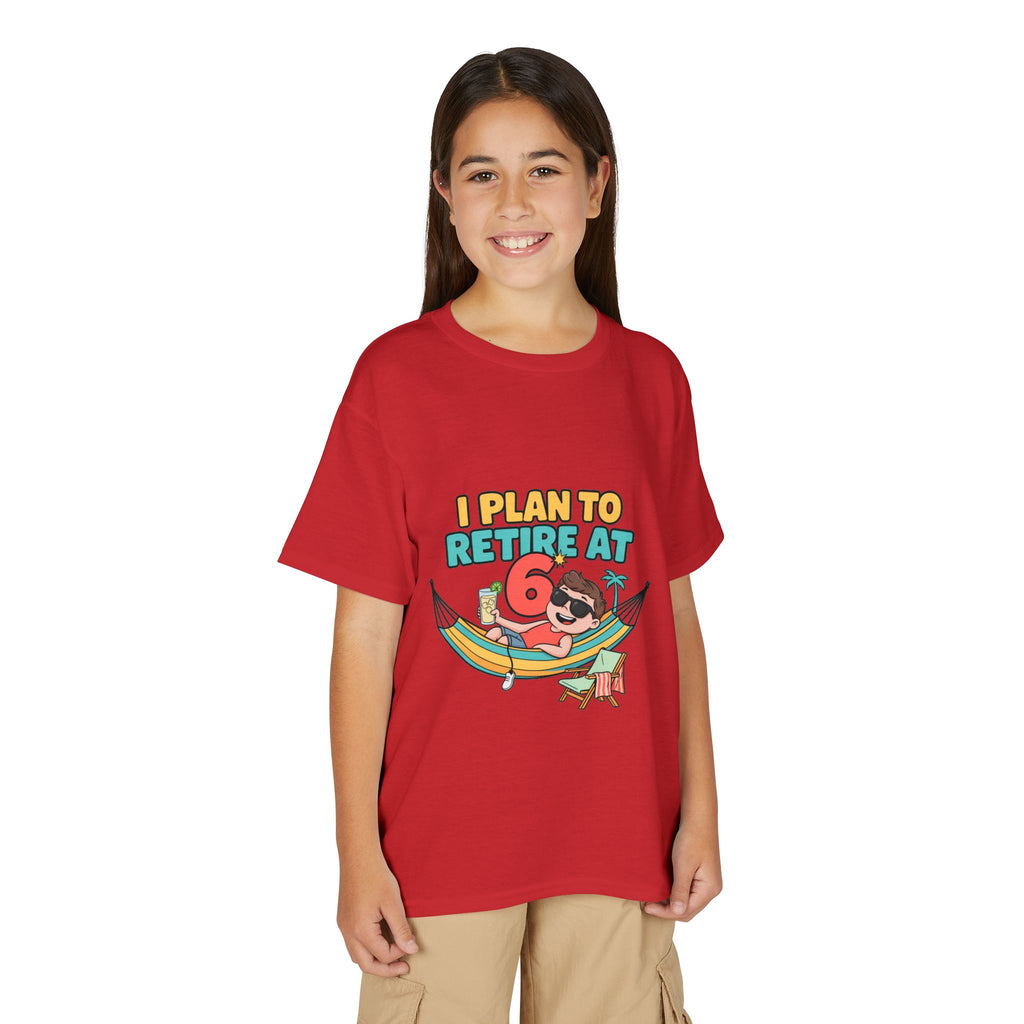 I PLAN TO RETIRE AT 6. Boys' Youth Tee | Funny Finance Kids Clothing