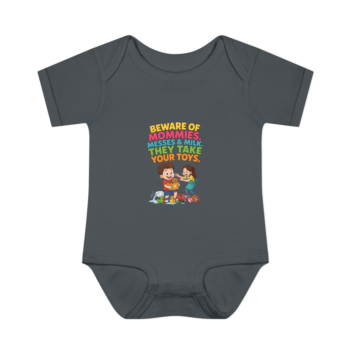 BEWARE OF MOMMIES, MESSES & MILK. THEY TAKE YOUR TOYS.. Boys' Baby Bodysuit | Funny Finance Kids Clothing