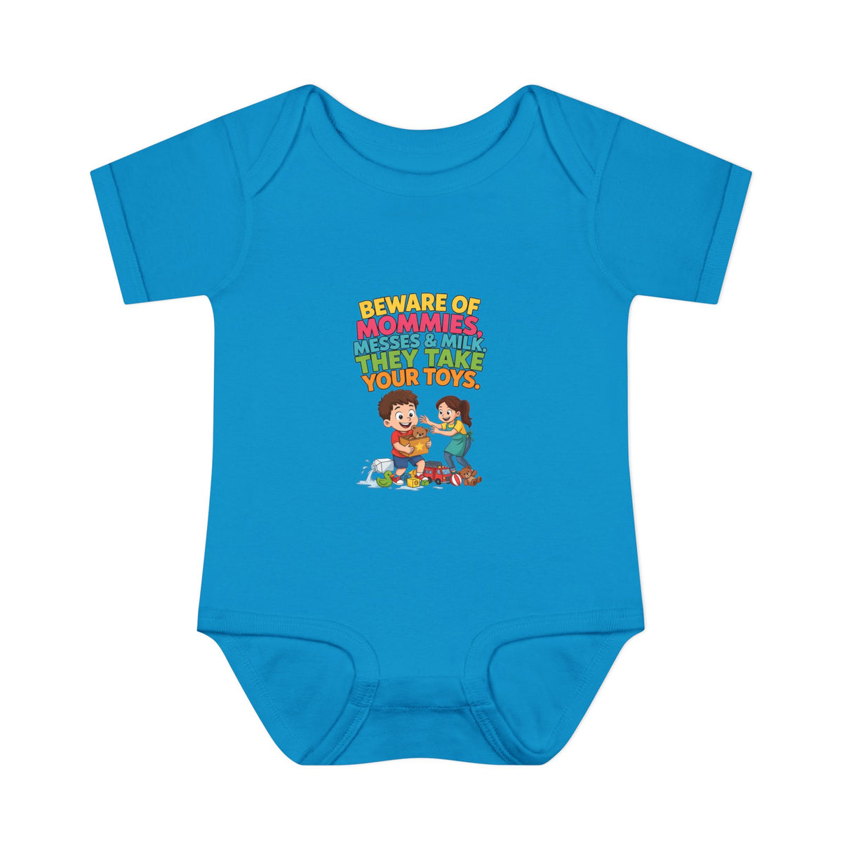 BEWARE OF MOMMIES, MESSES & MILK. THEY TAKE YOUR TOYS.. Boys' Baby Bodysuit | Funny Finance Kids Clothing
