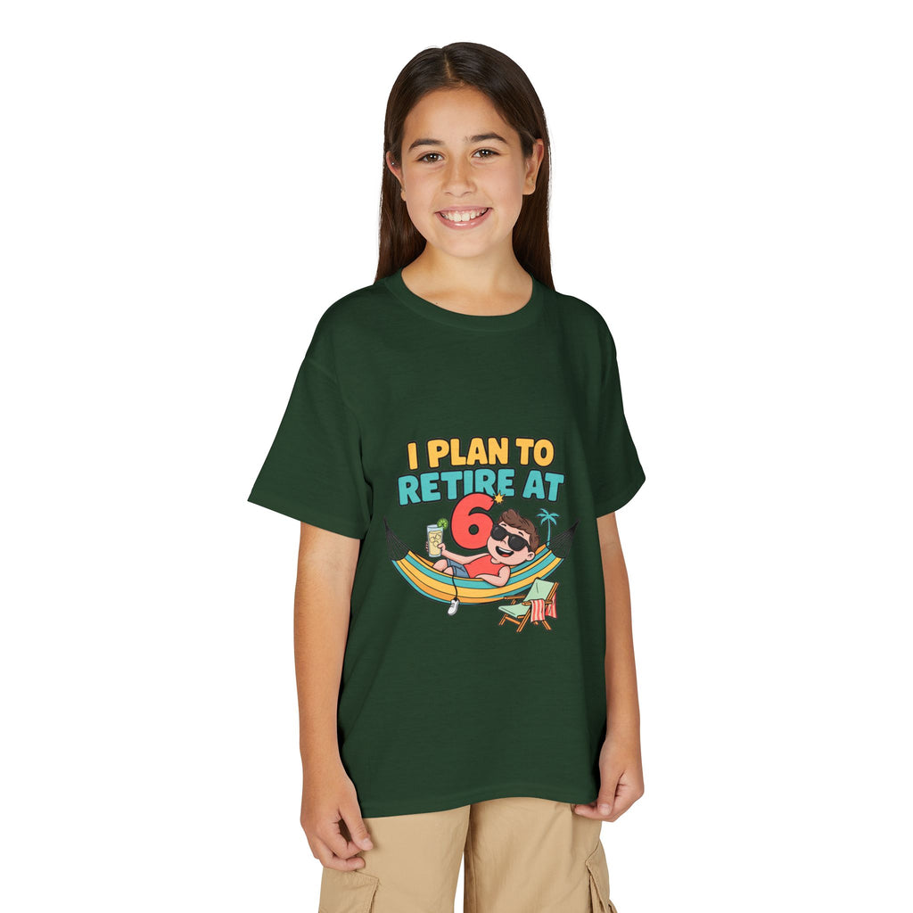 I PLAN TO RETIRE AT 6. Boys' Youth Tee | Funny Finance Kids Clothing