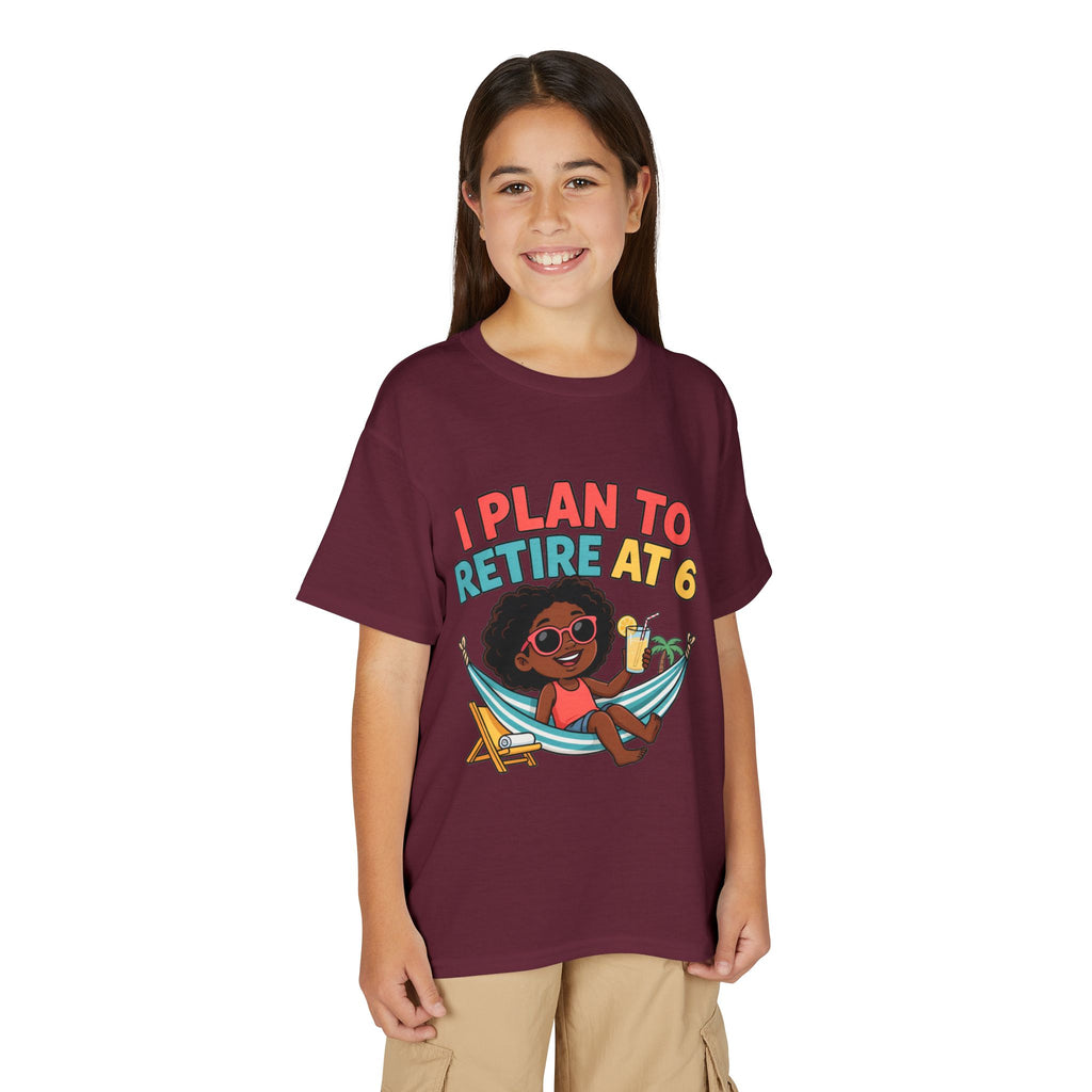 I PLAN TO RETIRE AT 6. Girls' Youth Tee | Funny Finance Kids Clothing
