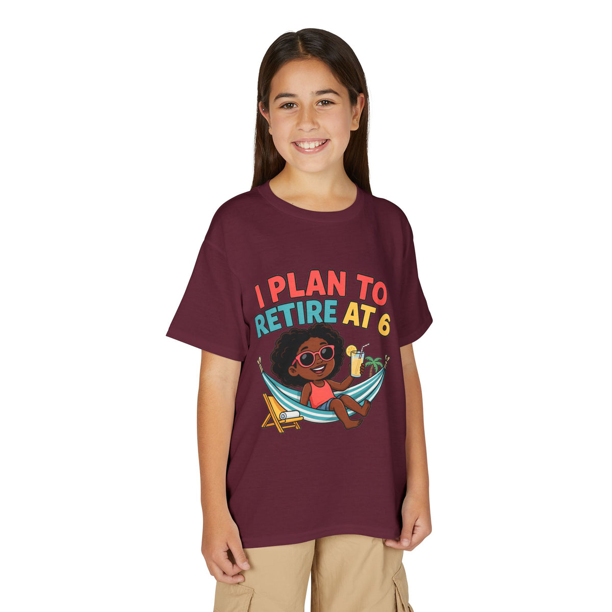 I PLAN TO RETIRE AT 6. Girls' Youth Tee | Funny Finance Kids Clothing