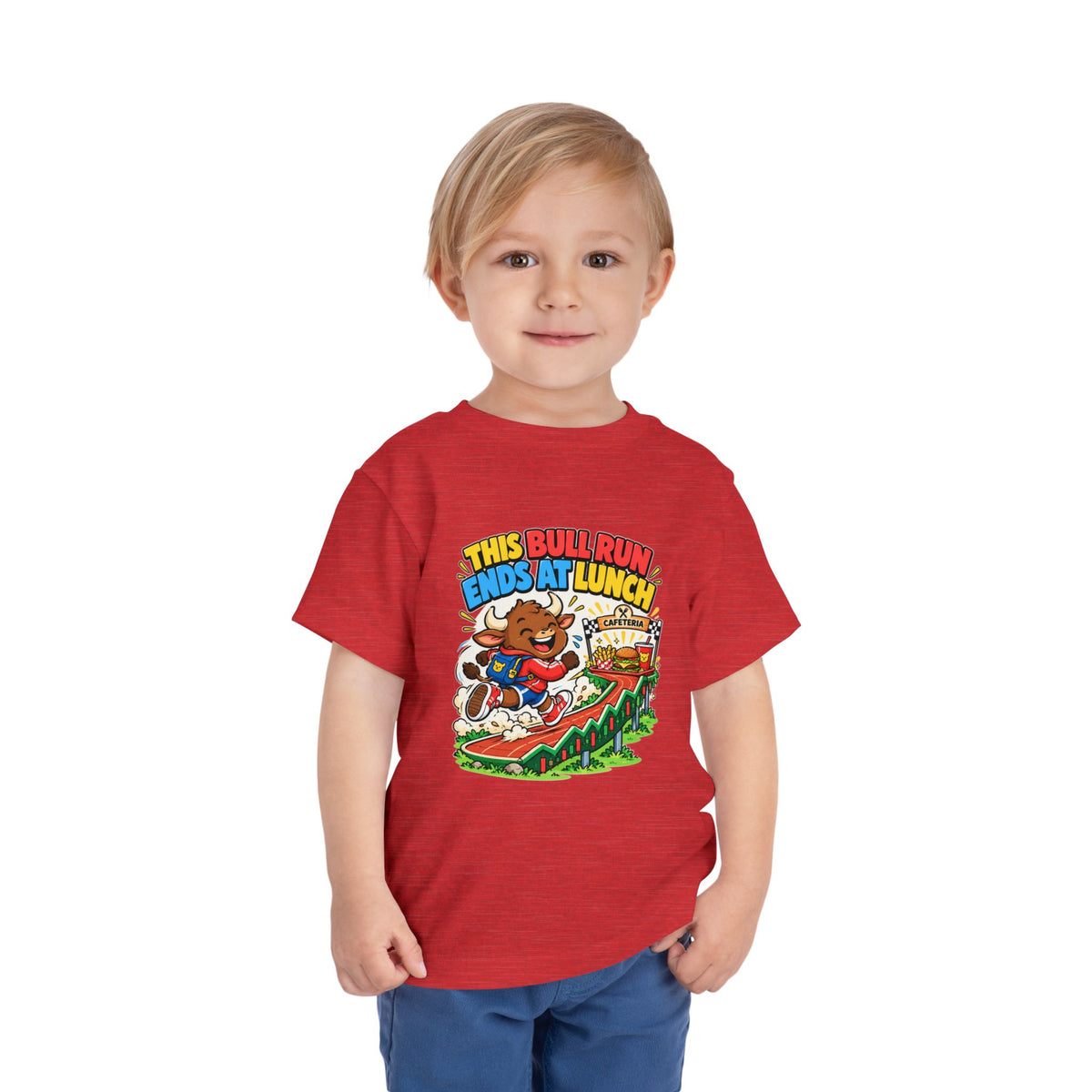 THIS BULL RUN ENDS AT LUNCH. Toddler Tee | Funny Finance Kids Clothing