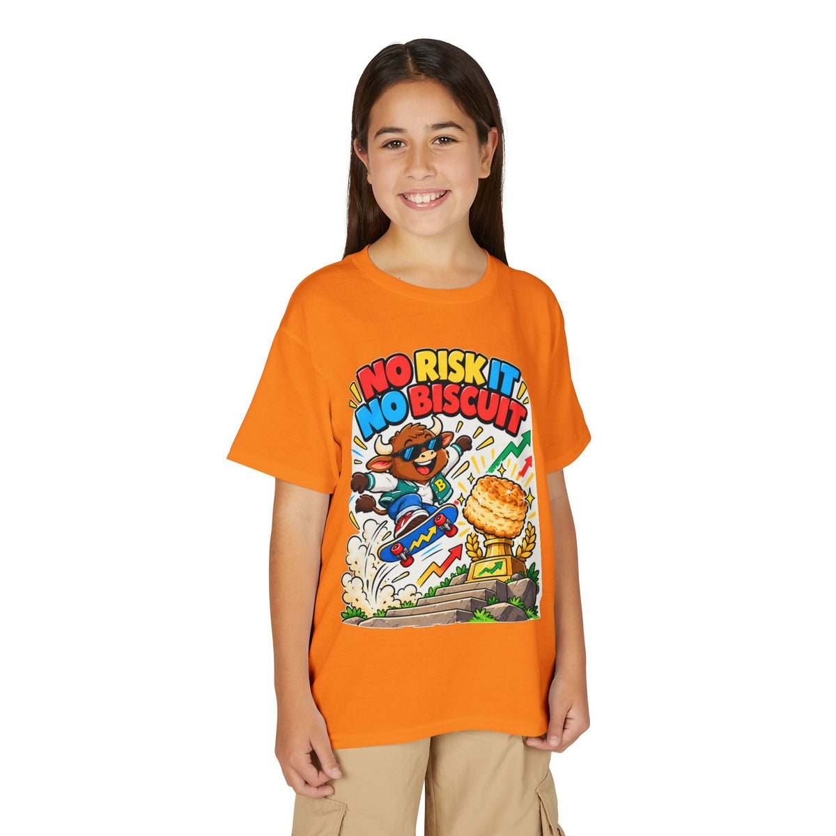 NO RISK IT NO BISCUIT. Youth Tee | Funny Finance Kids Clothing