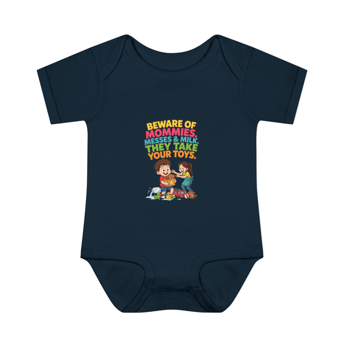 BEWARE OF MOMMIES, MESSES & MILK. THEY TAKE YOUR TOYS.. Boys' Baby Bodysuit | Funny Finance Kids Clothing