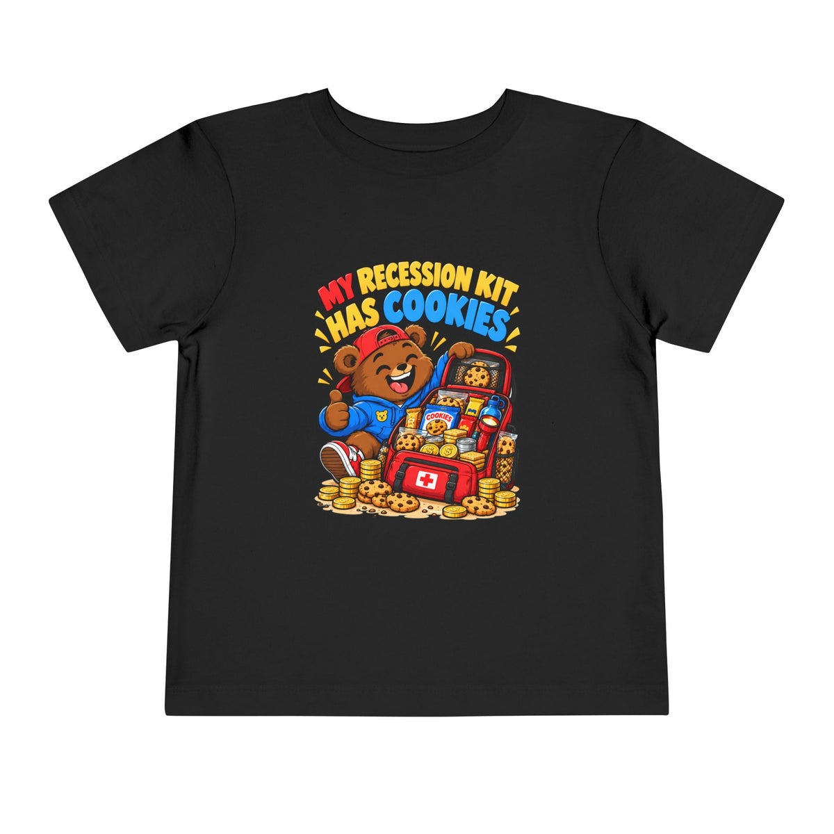 MY RECESSION KIT HAS COOKIES. Toddler Tee | Funny Finance Kids Clothing
