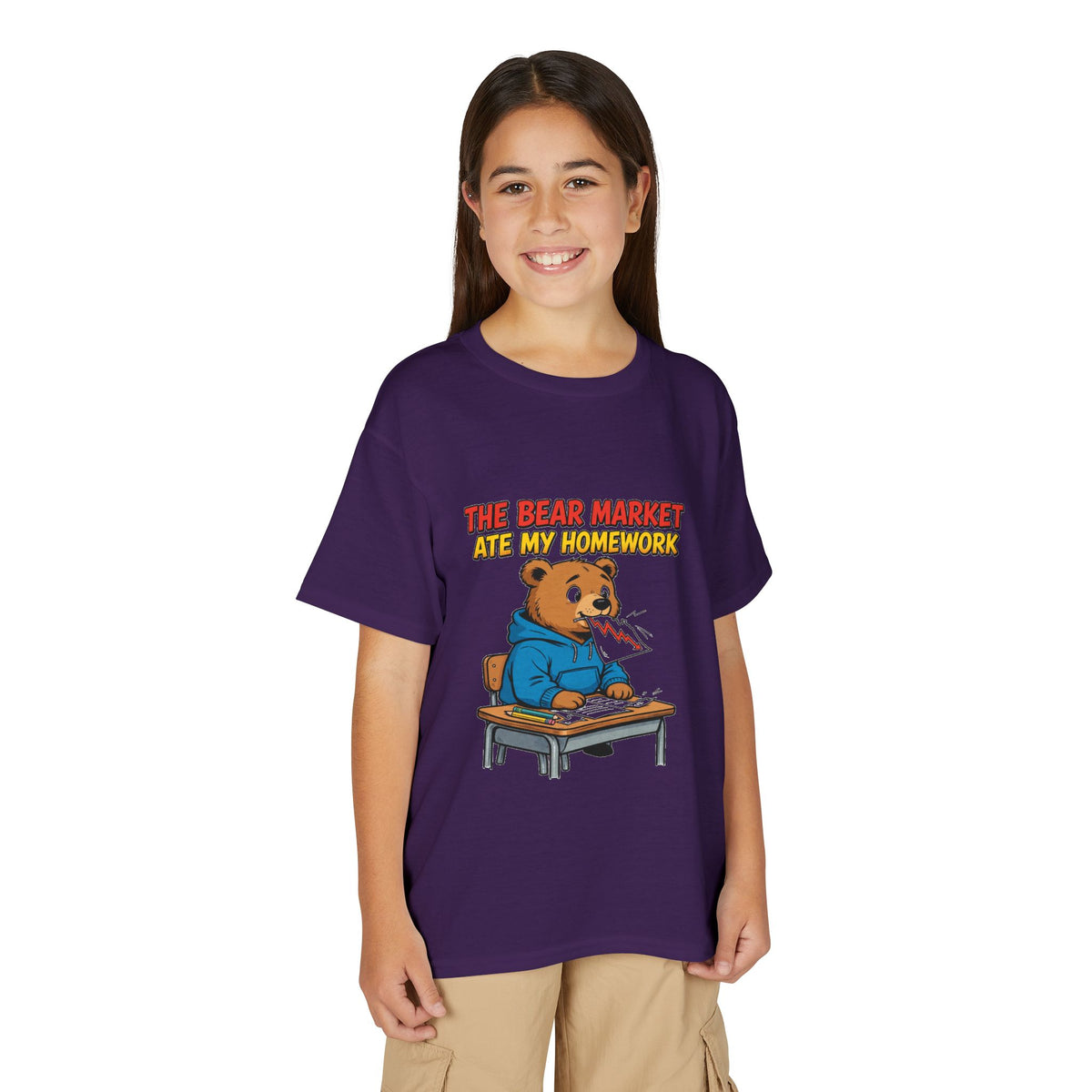THE BEAR MARKET ATE MY HOMEWORK. Youth Tee | Funny Finance Kids Clothing