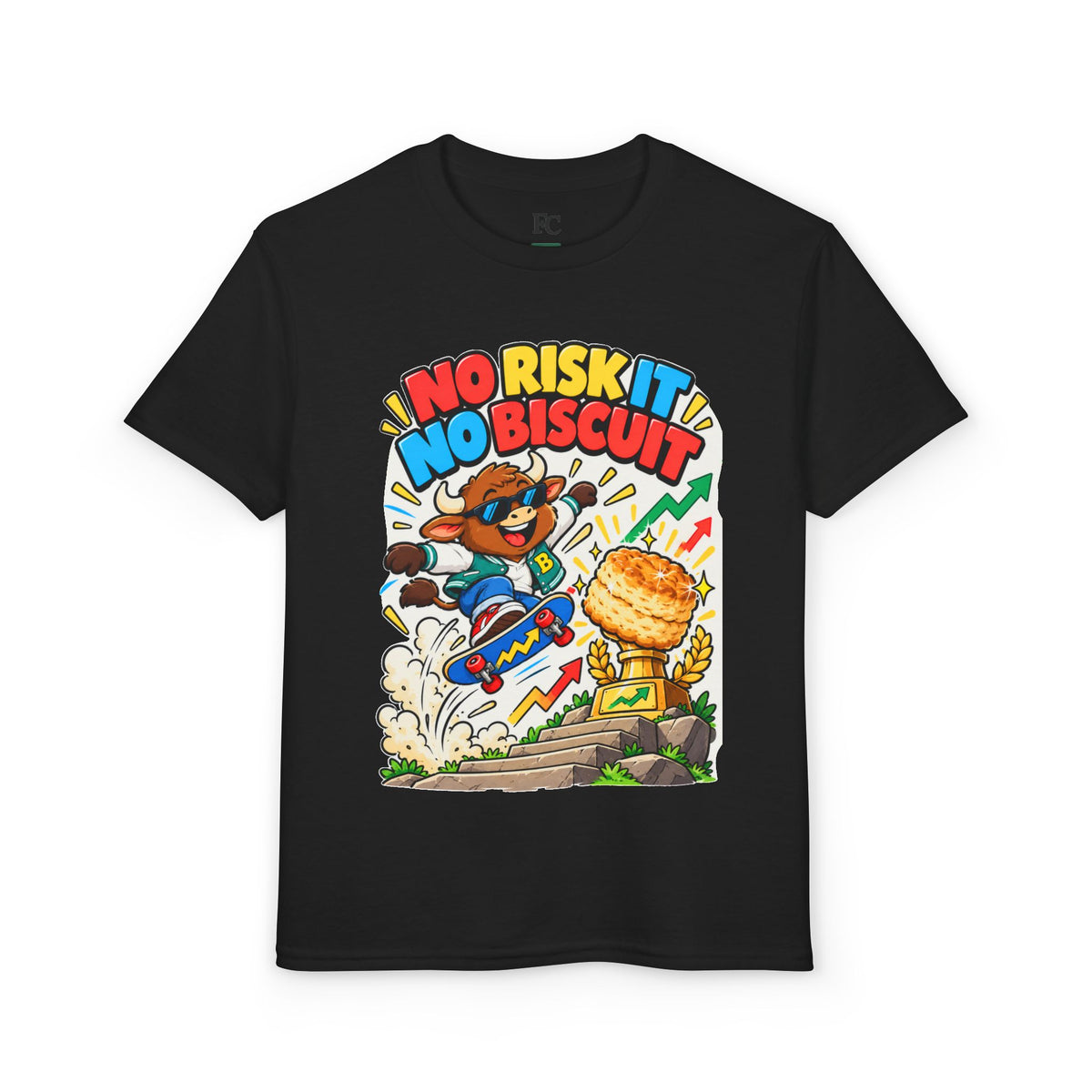 NO RISK IT NO BISCUIT. Youth Tee | Funny Finance Kids Clothing