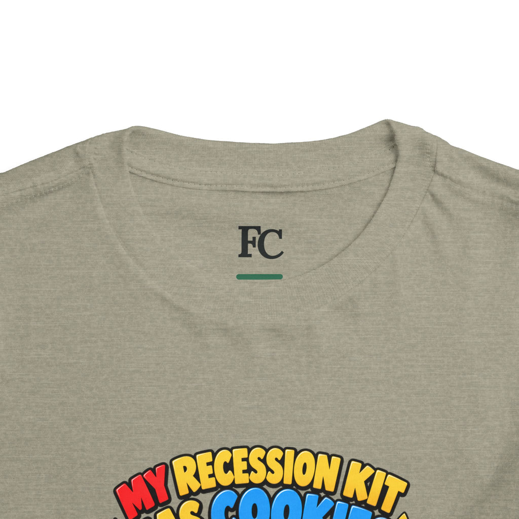 MY RECESSION KIT HAS COOKIES. Toddler Tee | Funny Finance Kids Clothing