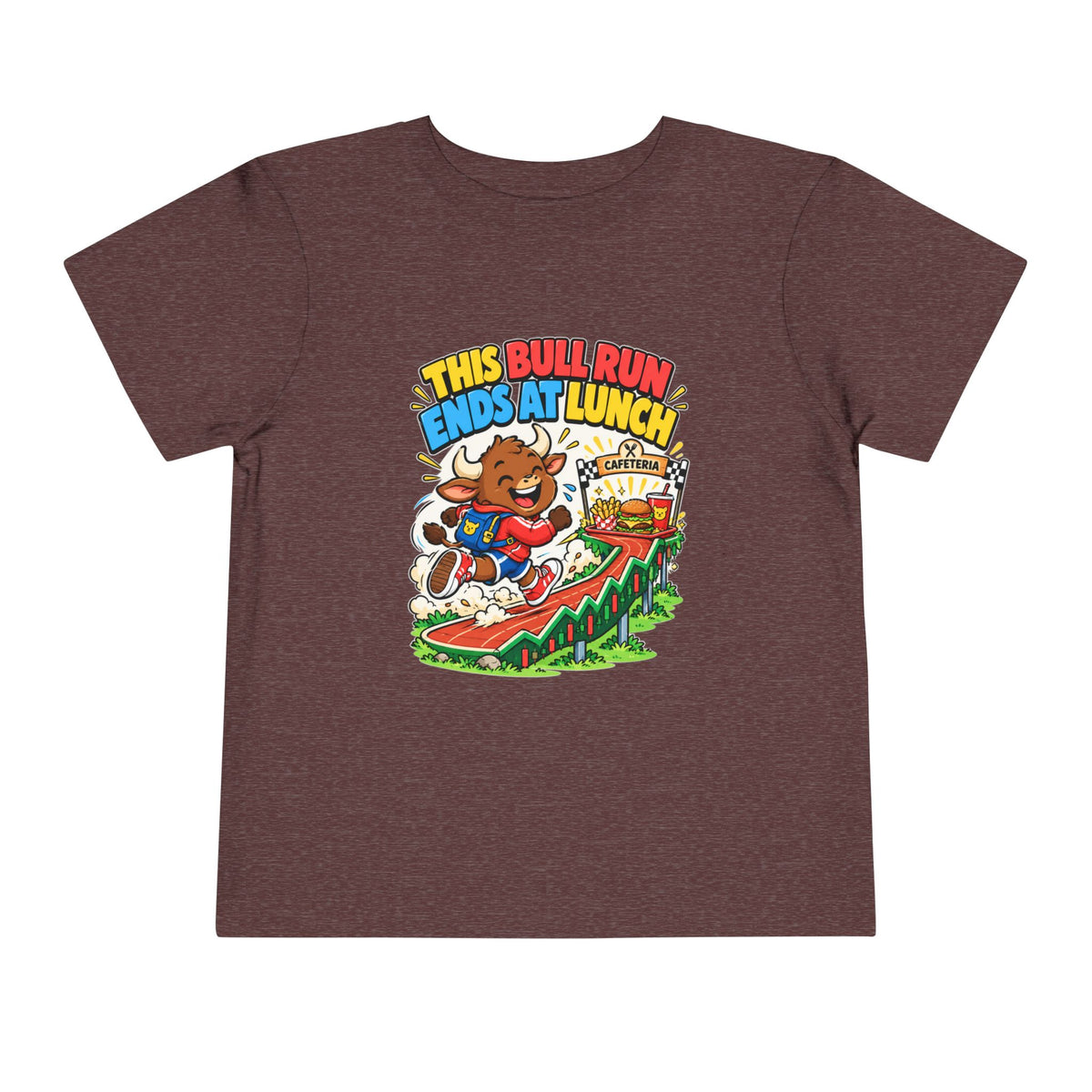 THIS BULL RUN ENDS AT LUNCH. Toddler Tee | Funny Finance Kids Clothing
