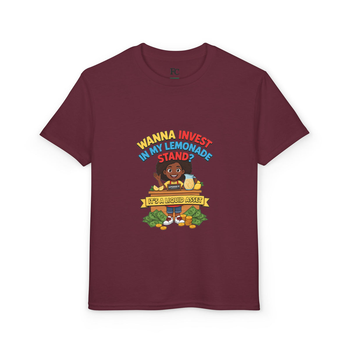 WANNA INVEST IN MY LEMONADE STAND? IT'S A LIQUID ASSET. Youth Tee | Funny Finance Kids Clothing. Youth Tee | Funny Finance Kids Clothing