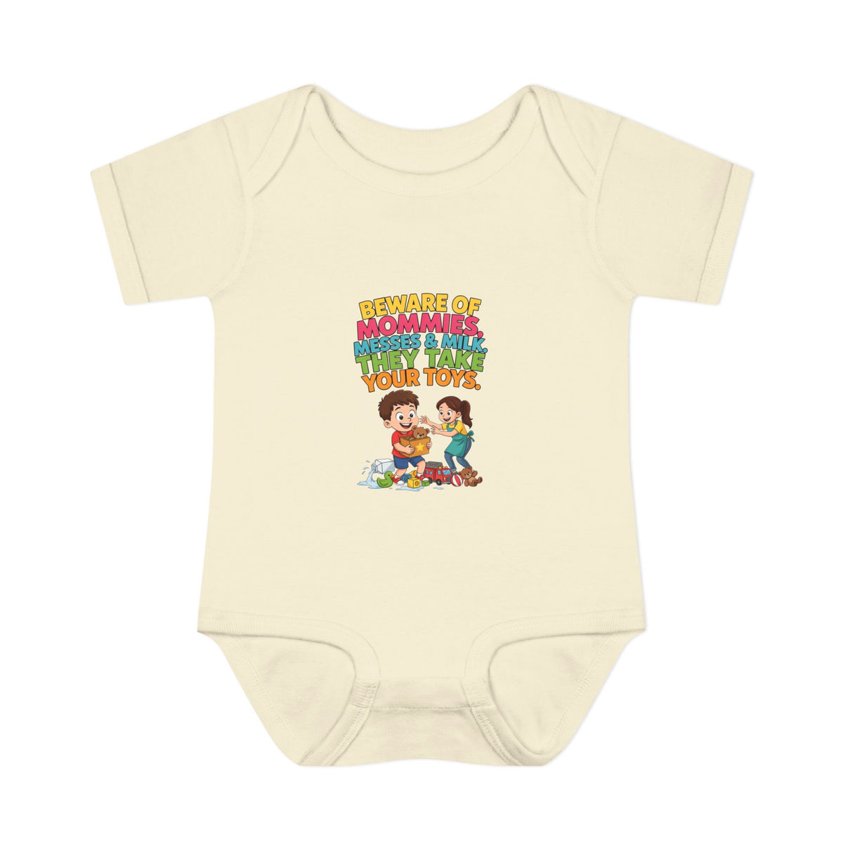 BEWARE OF MOMMIES, MESSES & MILK. THEY TAKE YOUR TOYS.. Boys' Baby Bodysuit | Funny Finance Kids Clothing