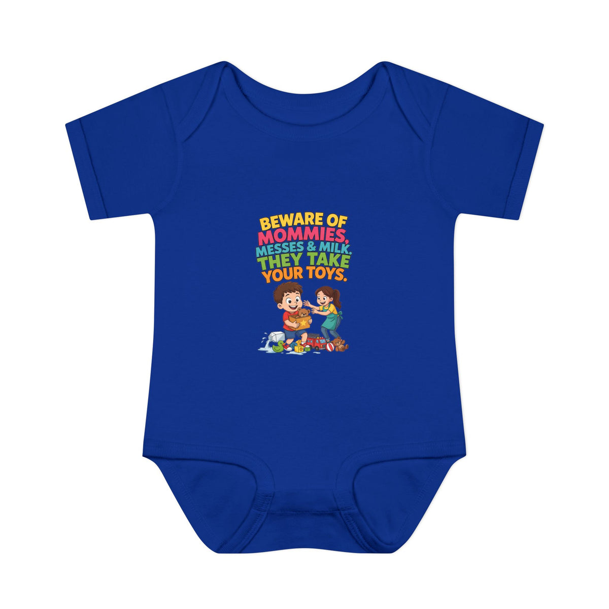 BEWARE OF MOMMIES, MESSES & MILK. THEY TAKE YOUR TOYS.. Boys' Baby Bodysuit | Funny Finance Kids Clothing