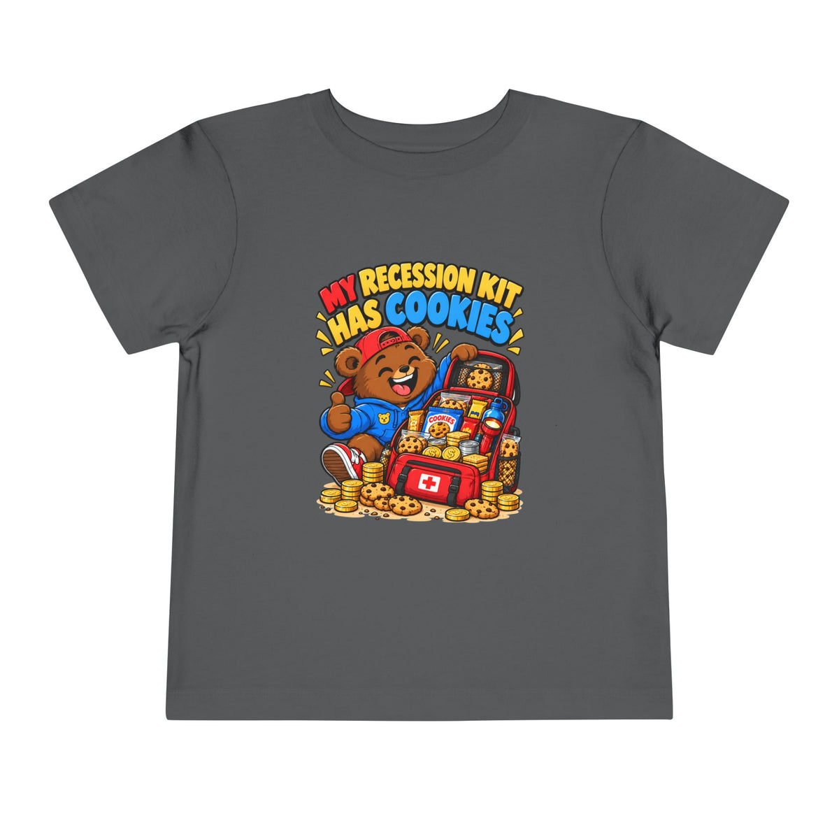 MY RECESSION KIT HAS COOKIES. Toddler Tee | Funny Finance Kids Clothing