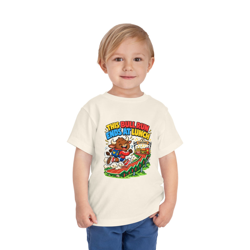 THIS BULL RUN ENDS AT LUNCH. Toddler Tee | Funny Finance Kids Clothing