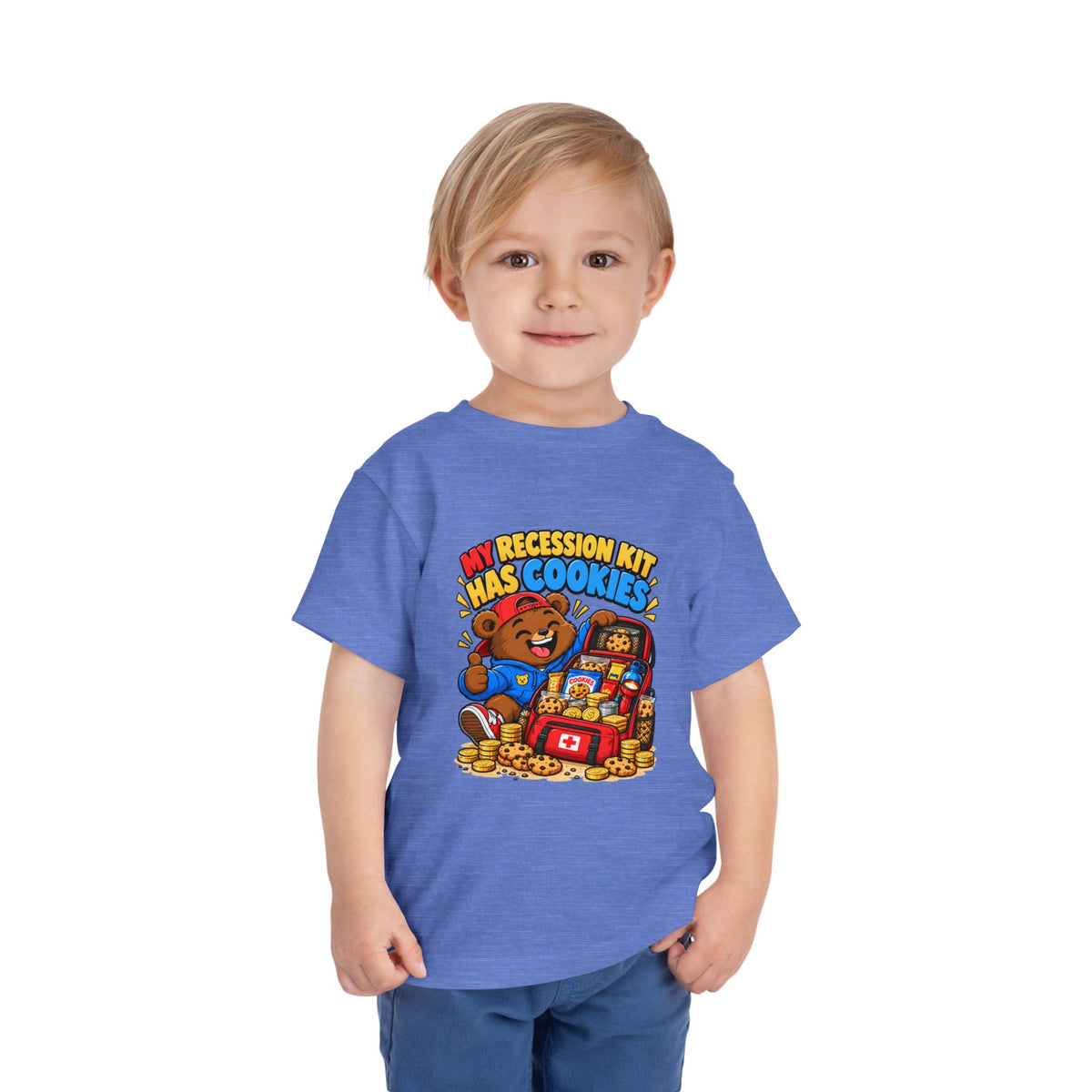MY RECESSION KIT HAS COOKIES. Toddler Tee | Funny Finance Kids Clothing