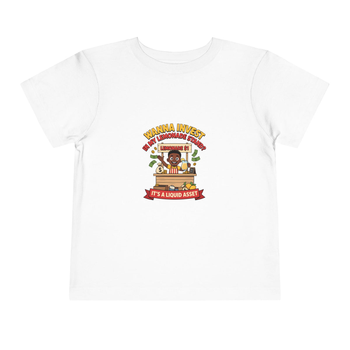WANNA INVEST IN MY LEMONADE STAND? IT'S A LIQUID ASSET. Boys' Toddler Tee | Funny Finance Kids Clothing