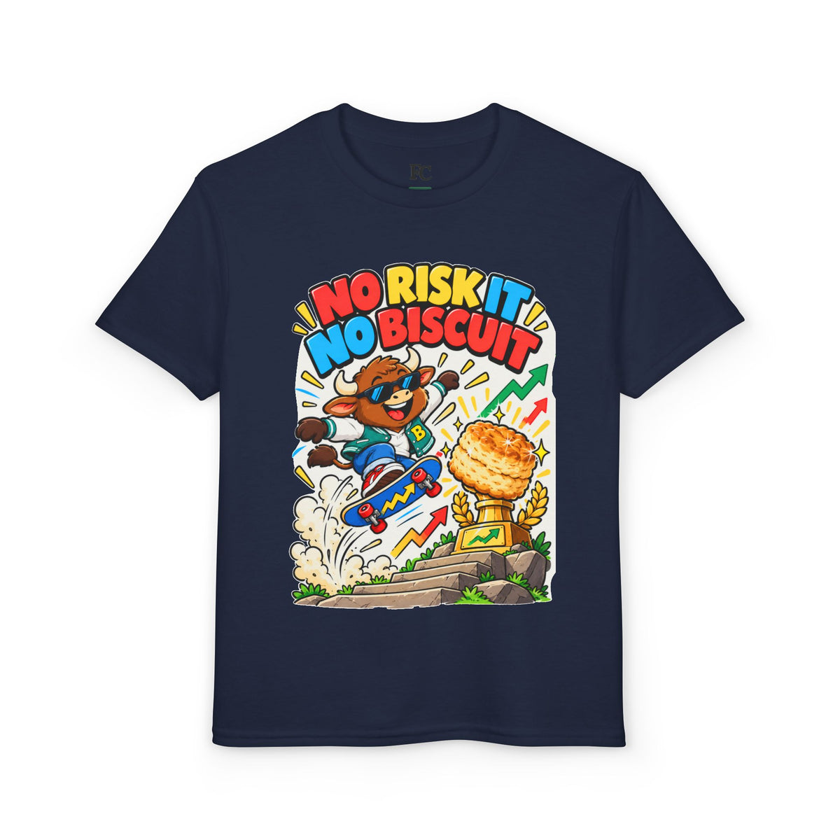 NO RISK IT NO BISCUIT. Youth Tee | Funny Finance Kids Clothing