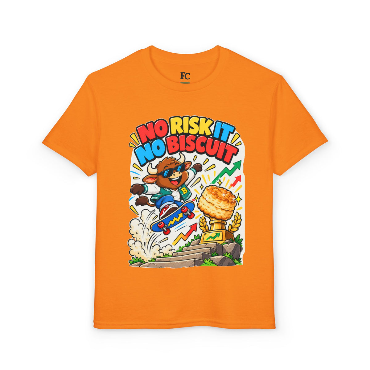 NO RISK IT NO BISCUIT. Youth Tee | Funny Finance Kids Clothing