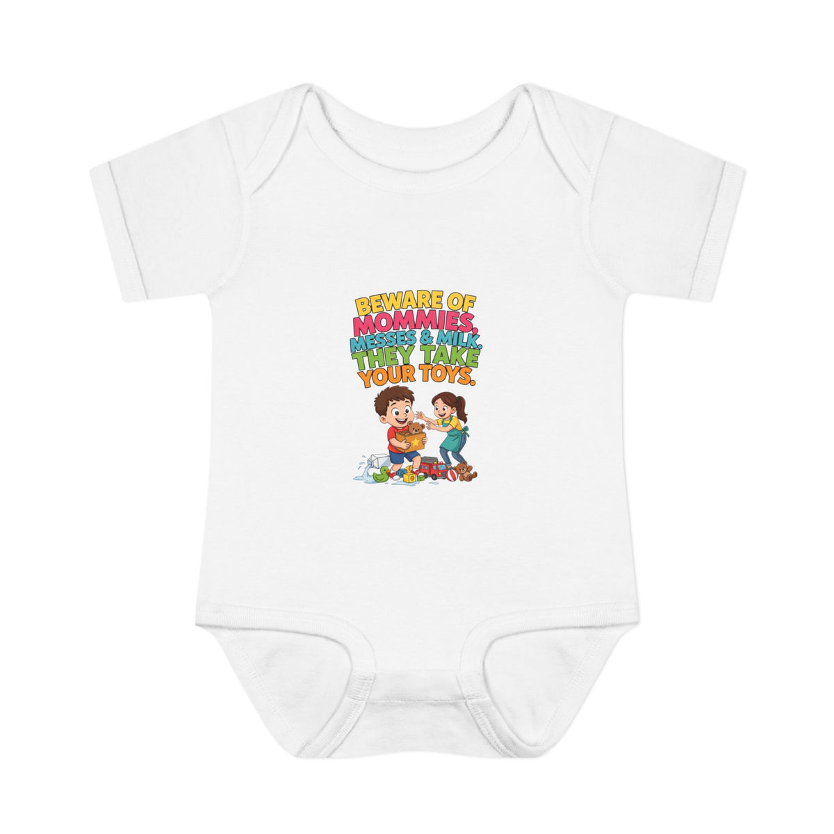BEWARE OF MOMMIES, MESSES & MILK. THEY TAKE YOUR TOYS.. Boys' Baby Bodysuit | Funny Finance Kids Clothing