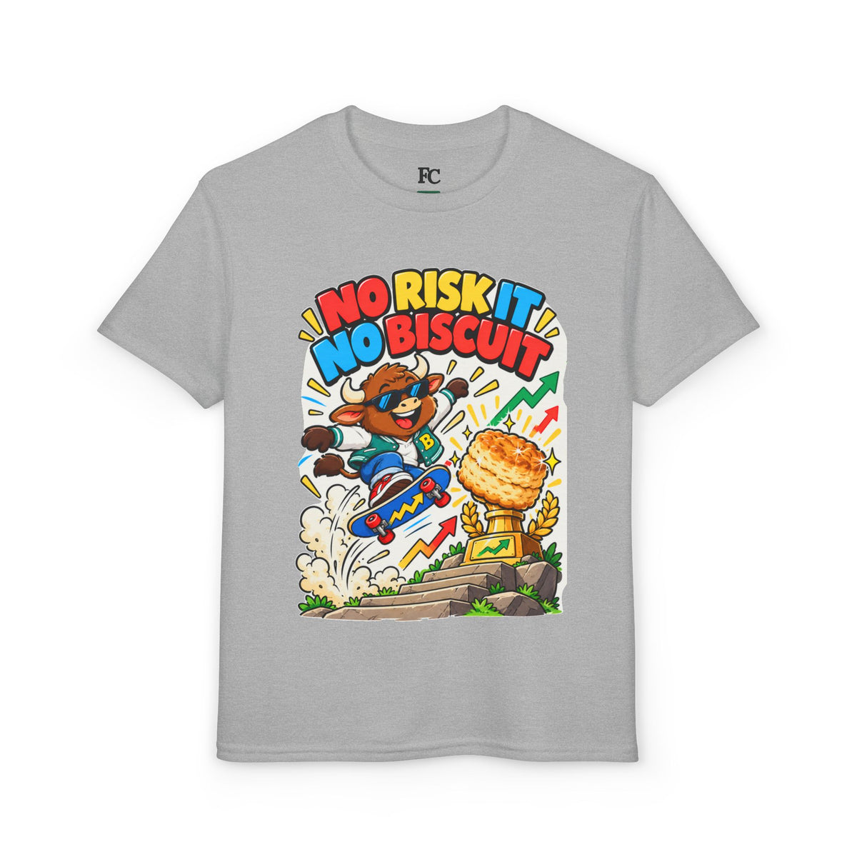 NO RISK IT NO BISCUIT. Youth Tee | Funny Finance Kids Clothing