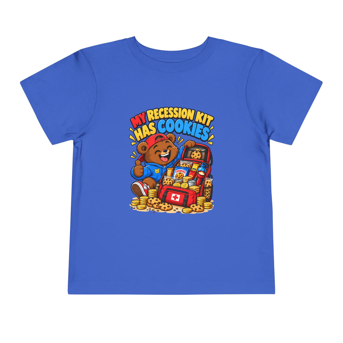MY RECESSION KIT HAS COOKIES. Toddler Tee | Funny Finance Kids Clothing