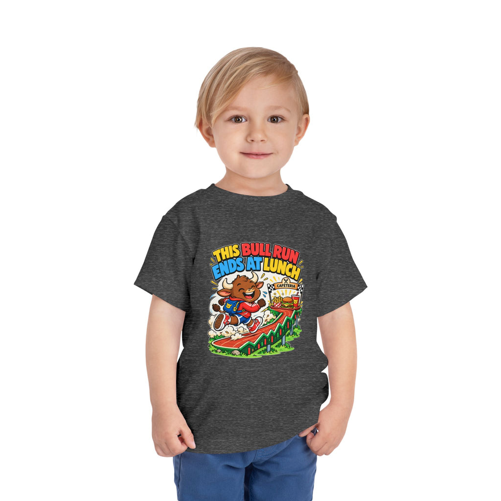 THIS BULL RUN ENDS AT LUNCH. Toddler Tee | Funny Finance Kids Clothing