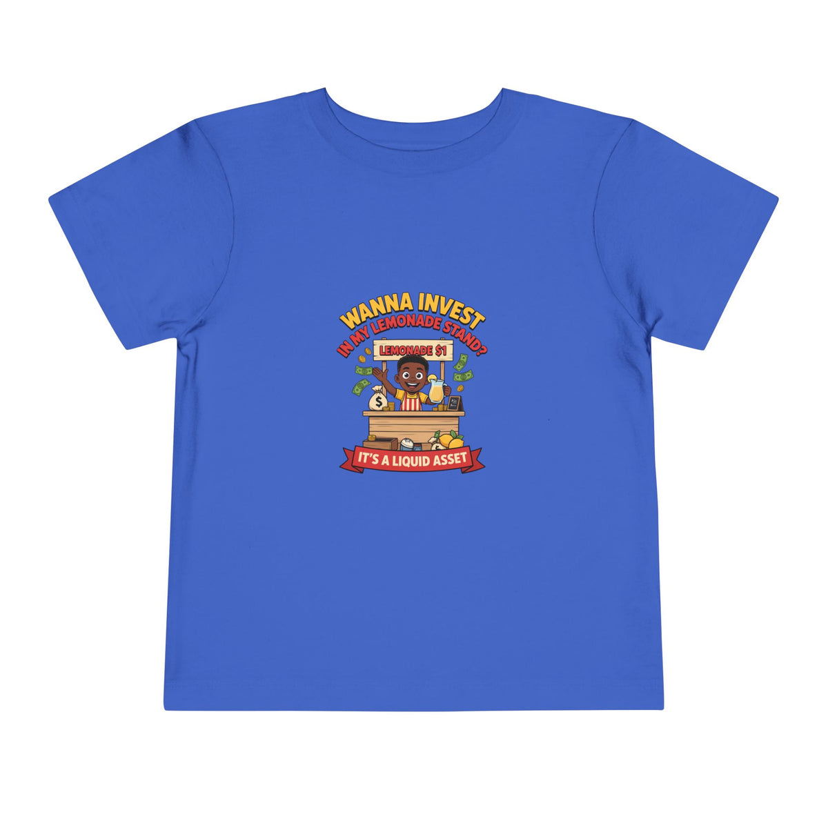 WANNA INVEST IN MY LEMONADE STAND? IT'S A LIQUID ASSET. Boys' Toddler Tee | Funny Finance Kids Clothing