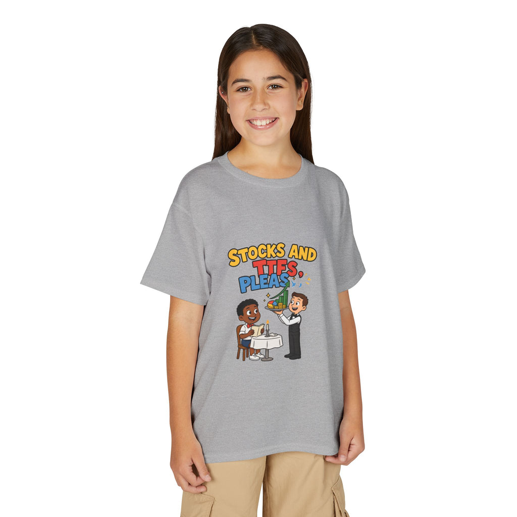STOCKS AND ETFS, PLEASE. Boys' Youth Tee | Funny Finance Kids Clothing