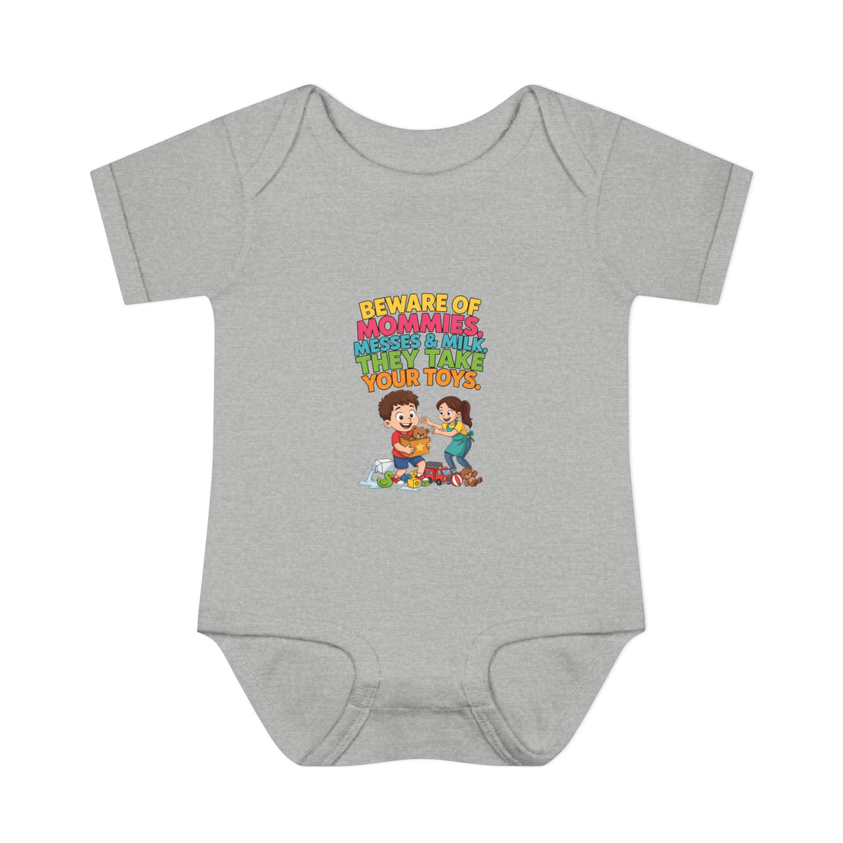 BEWARE OF MOMMIES, MESSES & MILK. THEY TAKE YOUR TOYS.. Boys' Baby Bodysuit | Funny Finance Kids Clothing