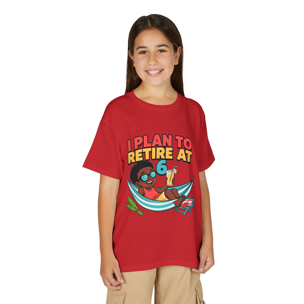 I PLAN TO RETIRE AT 6. Boys' Youth Tee | Funny Finance Kids Clothing