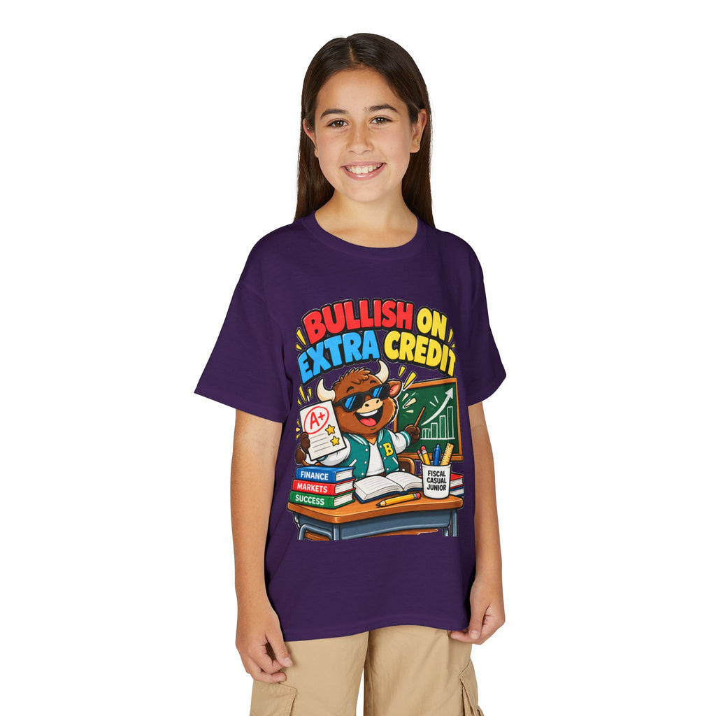 BULLISH ON EXTRA CREDIT. Youth Tee | Funny Finance Kids Clothing