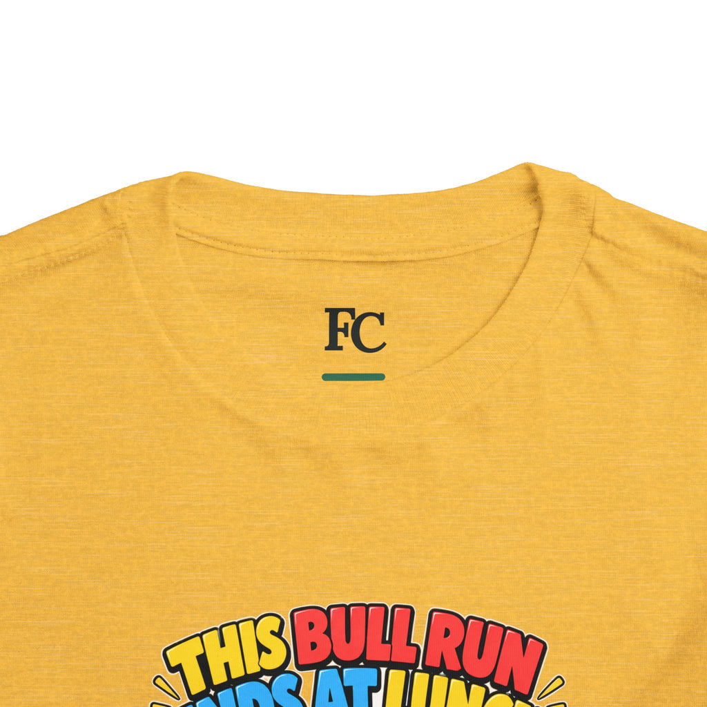 THIS BULL RUN ENDS AT LUNCH. Toddler Tee | Funny Finance Kids Clothing