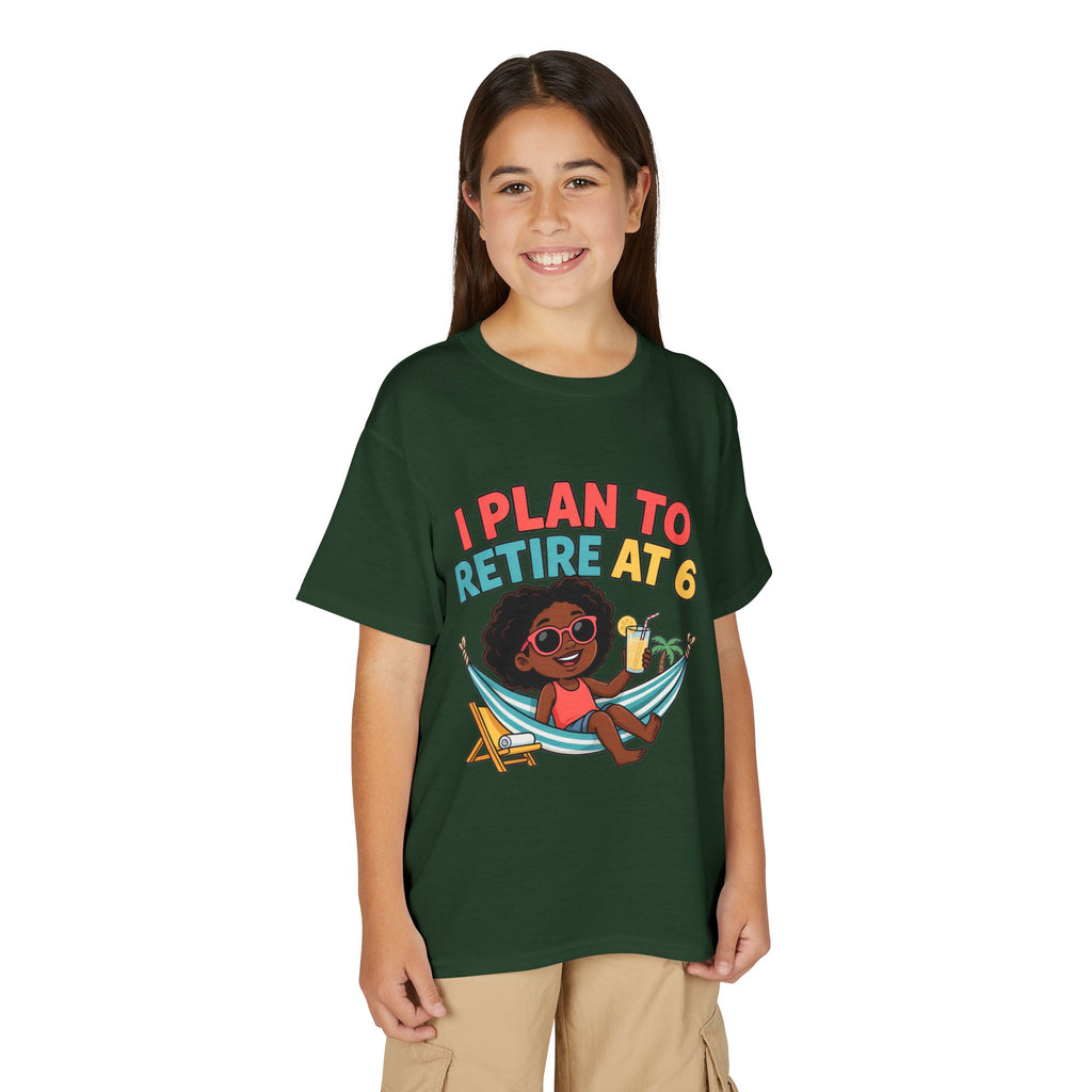 I PLAN TO RETIRE AT 6. Girls' Youth Tee | Funny Finance Kids Clothing