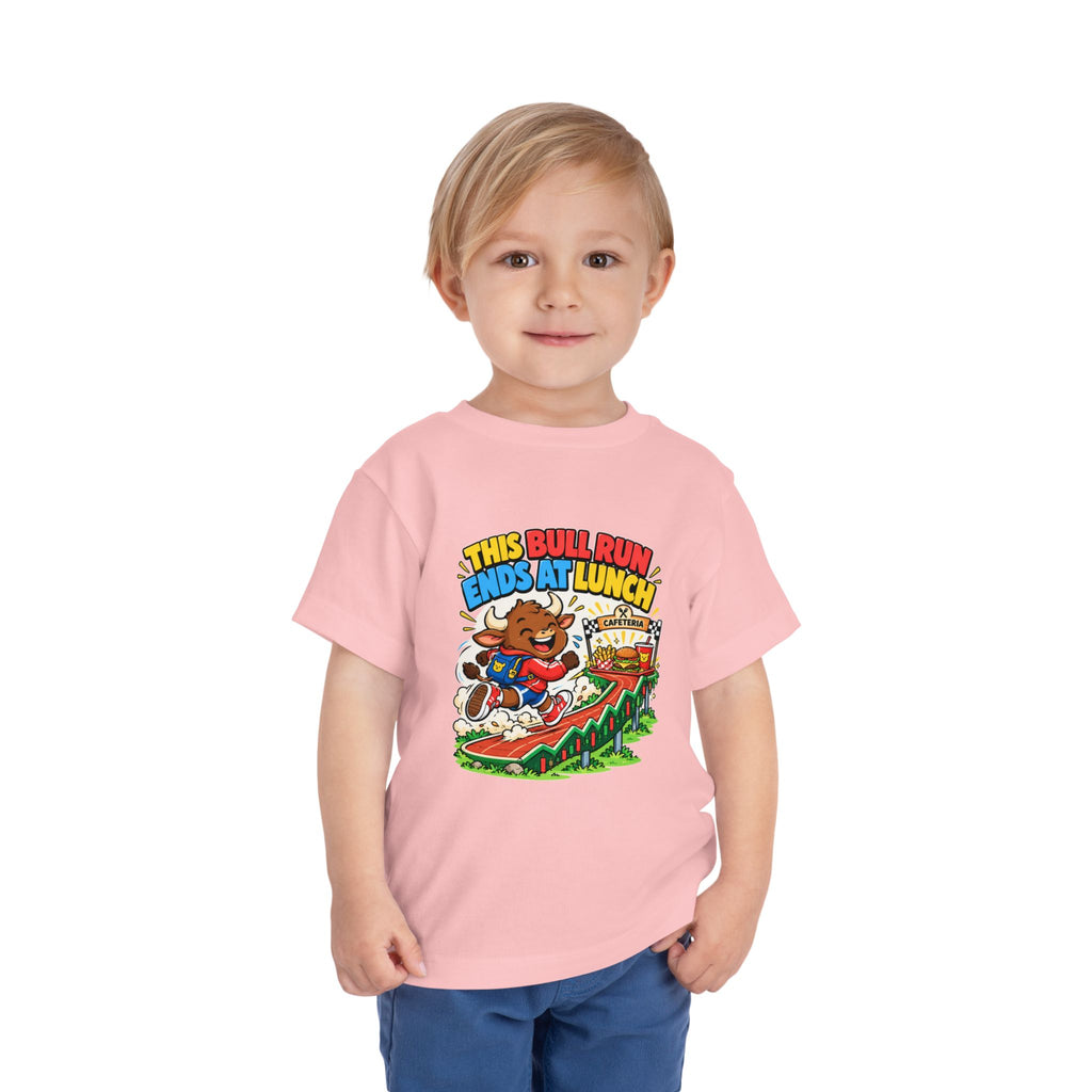 THIS BULL RUN ENDS AT LUNCH. Toddler Tee | Funny Finance Kids Clothing