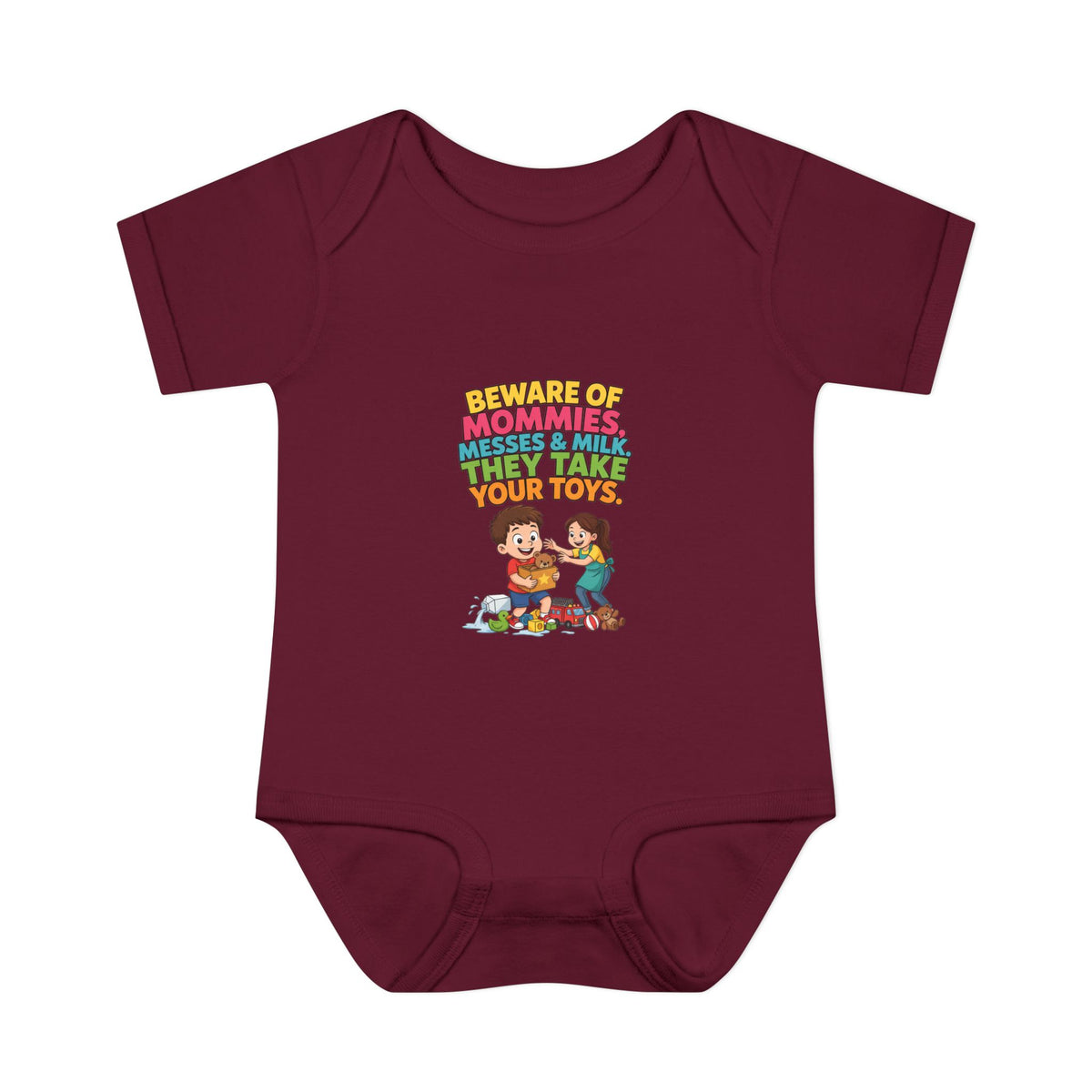 BEWARE OF MOMMIES, MESSES & MILK. THEY TAKE YOUR TOYS.. Boys' Baby Bodysuit | Funny Finance Kids Clothing