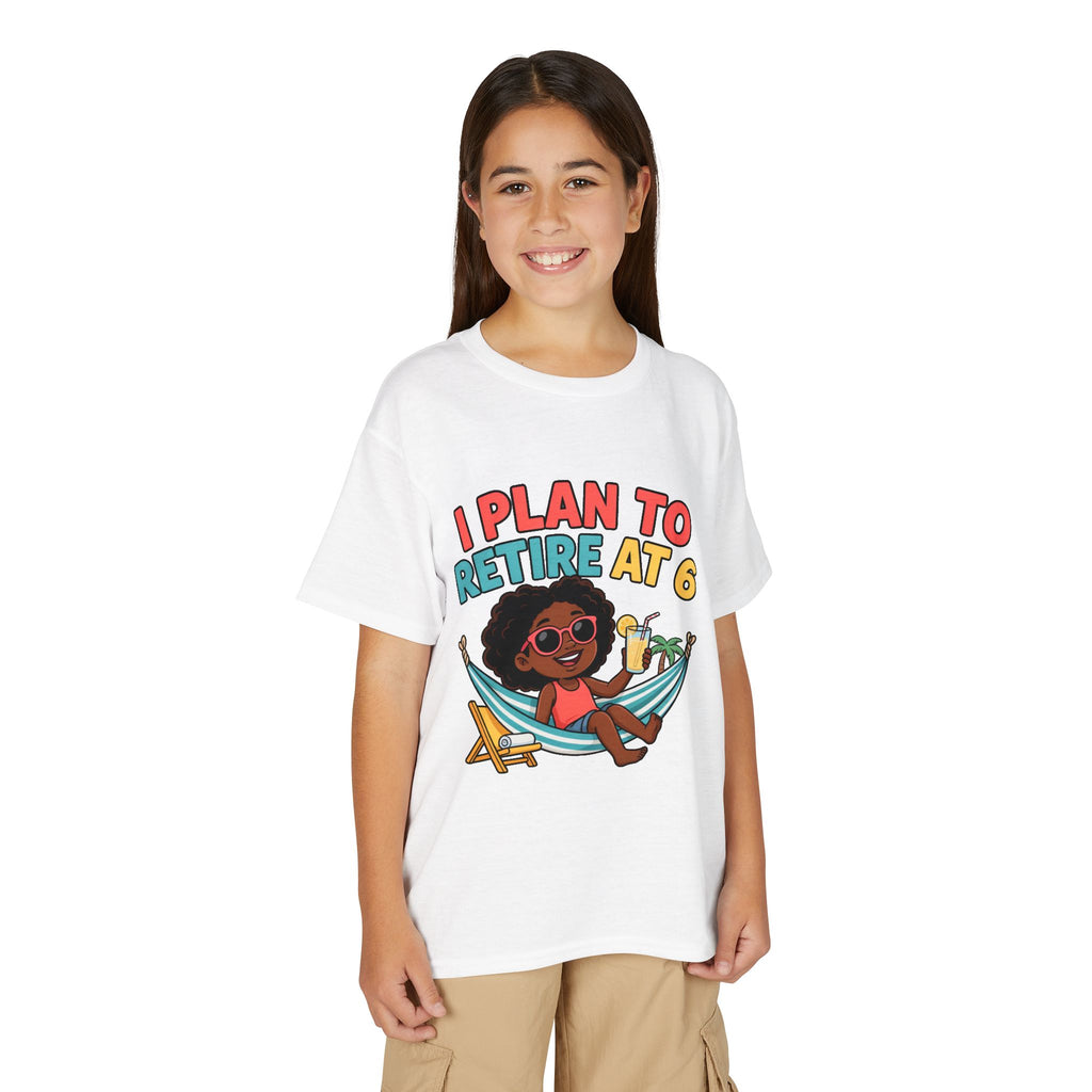 I PLAN TO RETIRE AT 6. Girls' Youth Tee | Funny Finance Kids Clothing