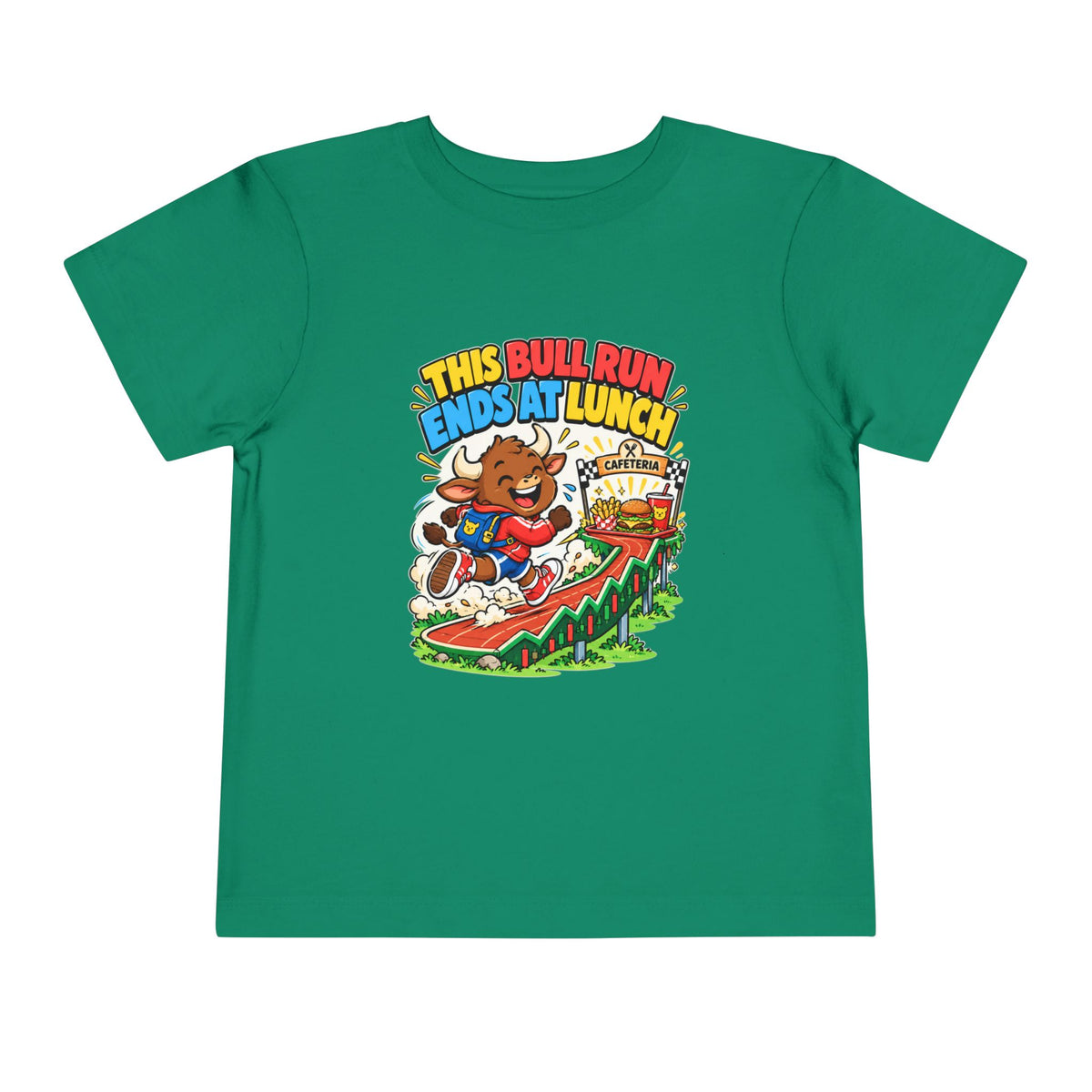 THIS BULL RUN ENDS AT LUNCH. Toddler Tee | Funny Finance Kids Clothing