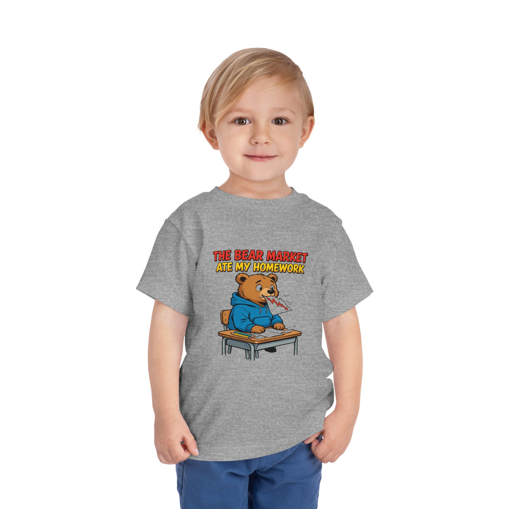 THE BEAR MARKET ATE MY HOMEWORK. Toddler Tee | Funny Finance Kids Clothing