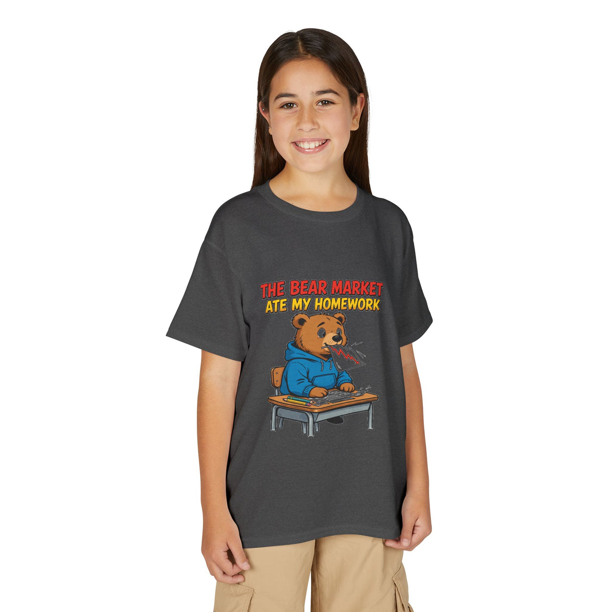 THE BEAR MARKET ATE MY HOMEWORK. Youth Tee | Funny Finance Kids Clothing
