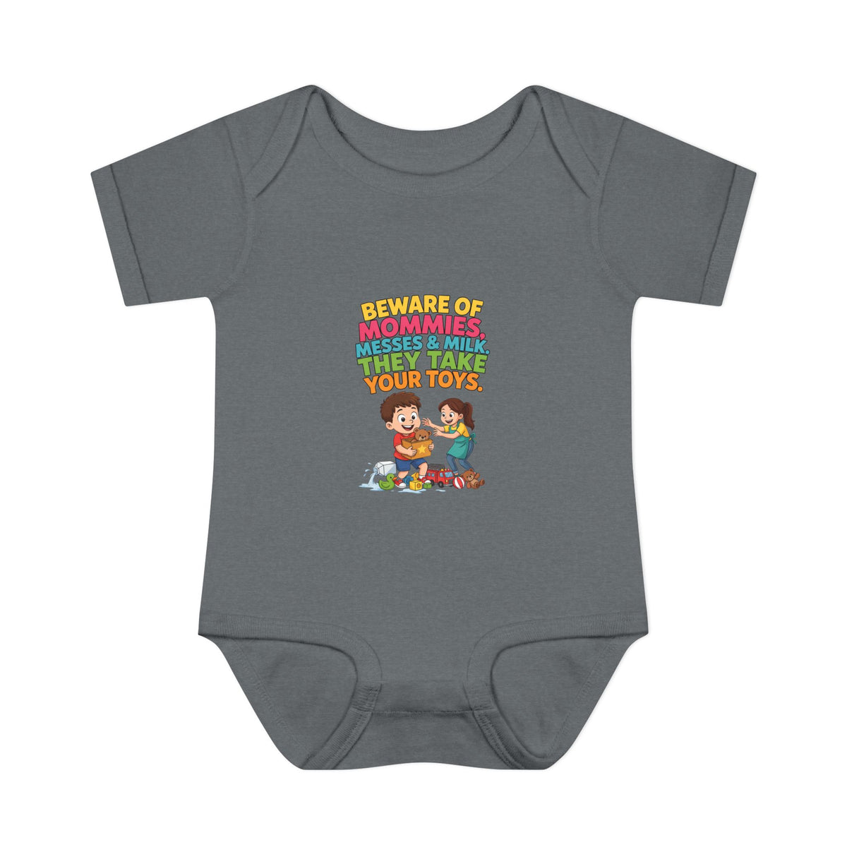 BEWARE OF MOMMIES, MESSES & MILK. THEY TAKE YOUR TOYS.. Boys' Baby Bodysuit | Funny Finance Kids Clothing