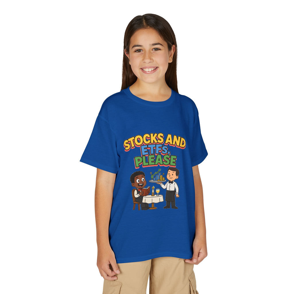 STOCKS AND ETFS, PLEASE. Boys' Youth Tee | Funny Finance Kids Clothing