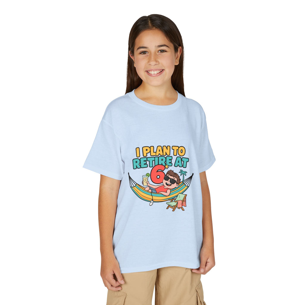 I PLAN TO RETIRE AT 6. Boys' Youth Tee | Funny Finance Kids Clothing