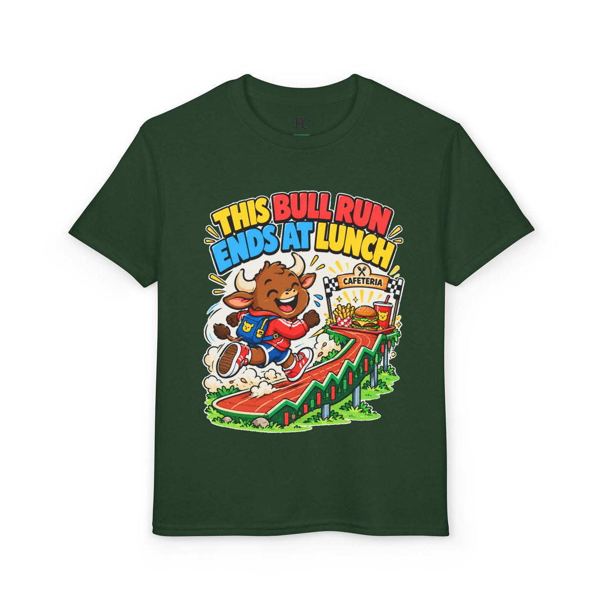 THIS BULL RUN ENDS AT LUNCH. Youth Tee | Funny Finance Kids Clothing