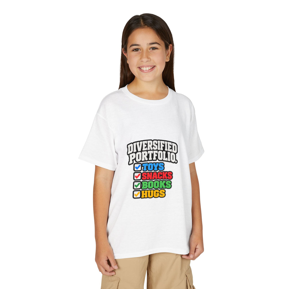 DIVERSIFIED PORTFOLIO. Fiscal Casual Junior youth tee on a model, front