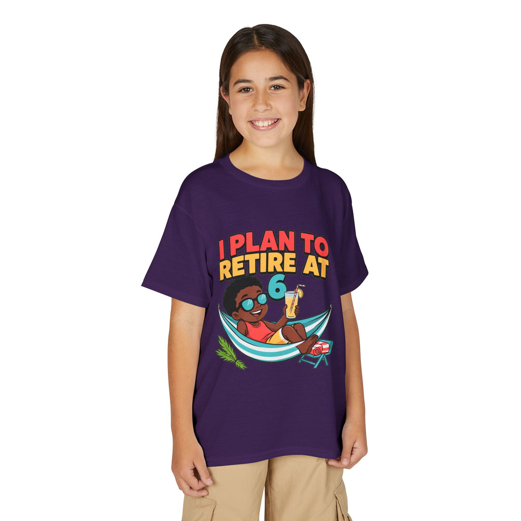 I PLAN TO RETIRE AT 6. Boys' Youth Tee | Funny Finance Kids Clothing