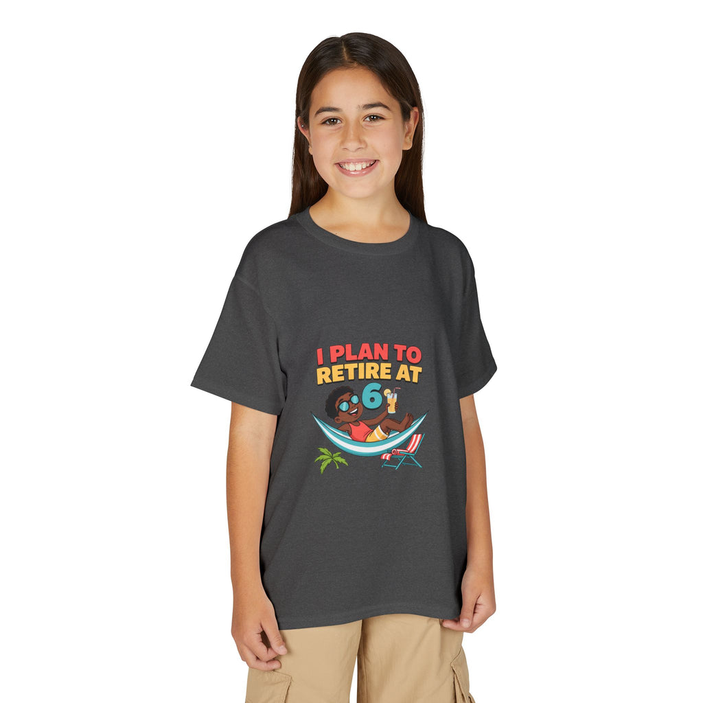 I PLAN TO RETIRE AT 6. Boys' Youth Tee | Funny Finance Kids Clothing