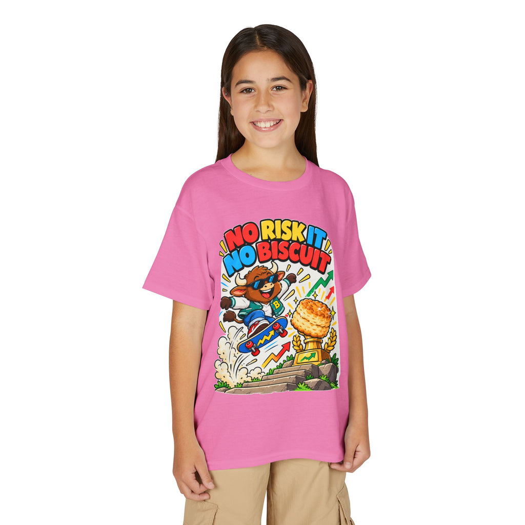 NO RISK IT NO BISCUIT. Youth Tee | Funny Finance Kids Clothing
