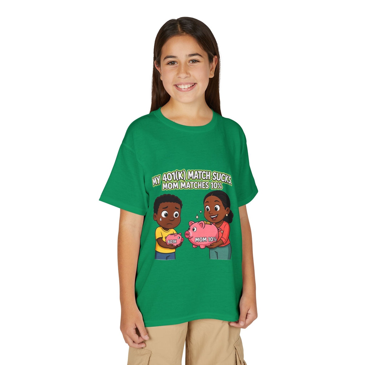 MY 401(K) MATCH SUCKS. MOM MATCHES 10%. Boys' Youth Tee | Funny Finance Kids Clothing