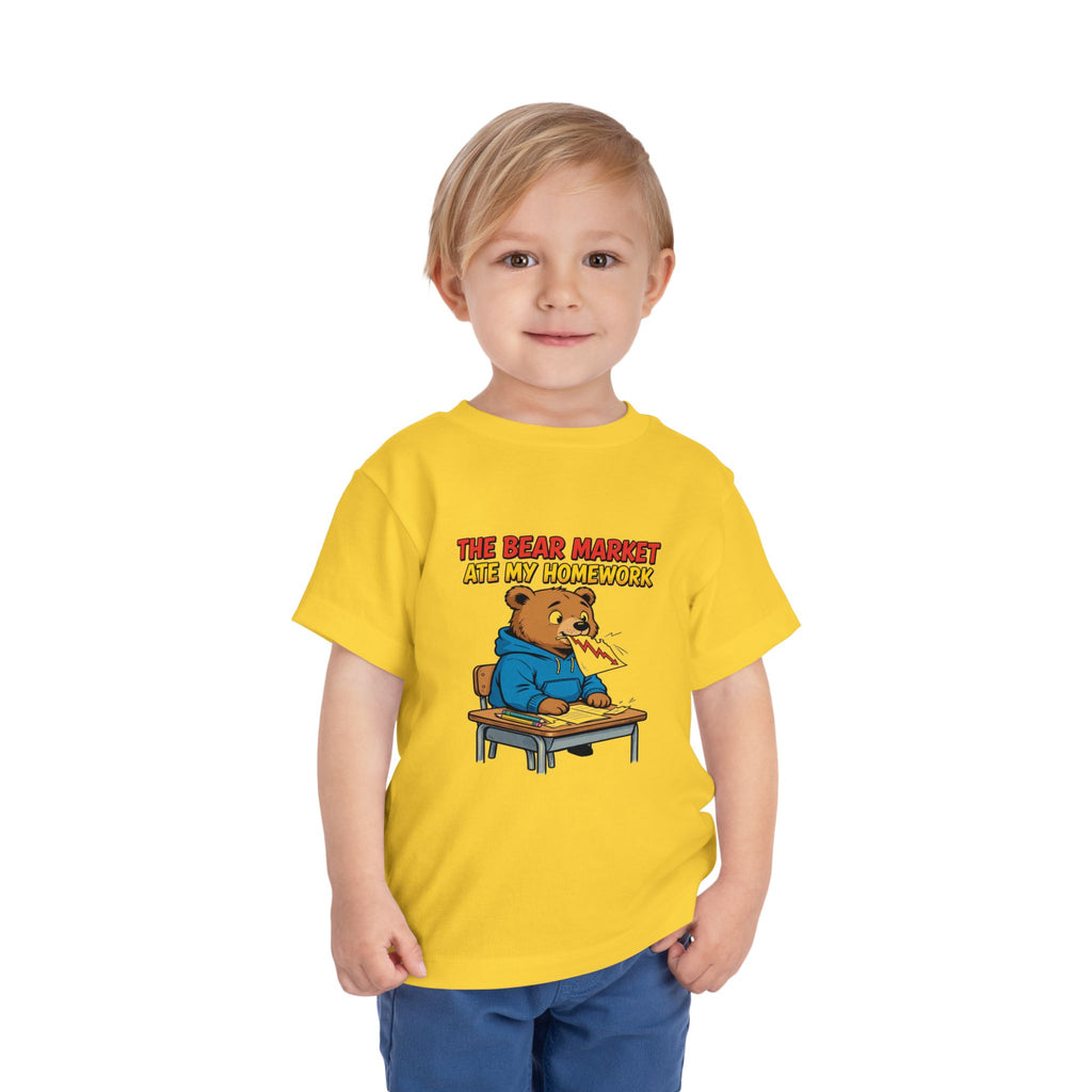THE BEAR MARKET ATE MY HOMEWORK. Toddler Tee | Funny Finance Kids Clothing